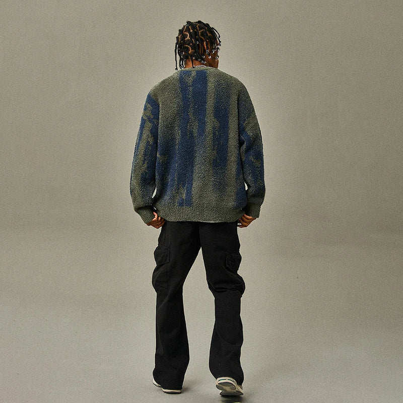 bold graphic pullover, layered streetwear look, soft knit pullover with flame design, y2k fashion statement
