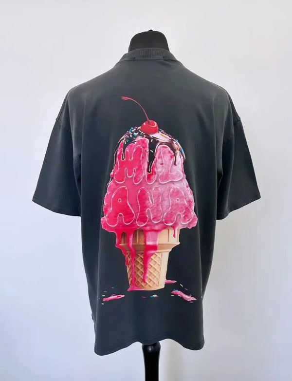 Anime Graphic tee – 2024 Summer New Street Style Ice Cream Print Short Sleeve Co