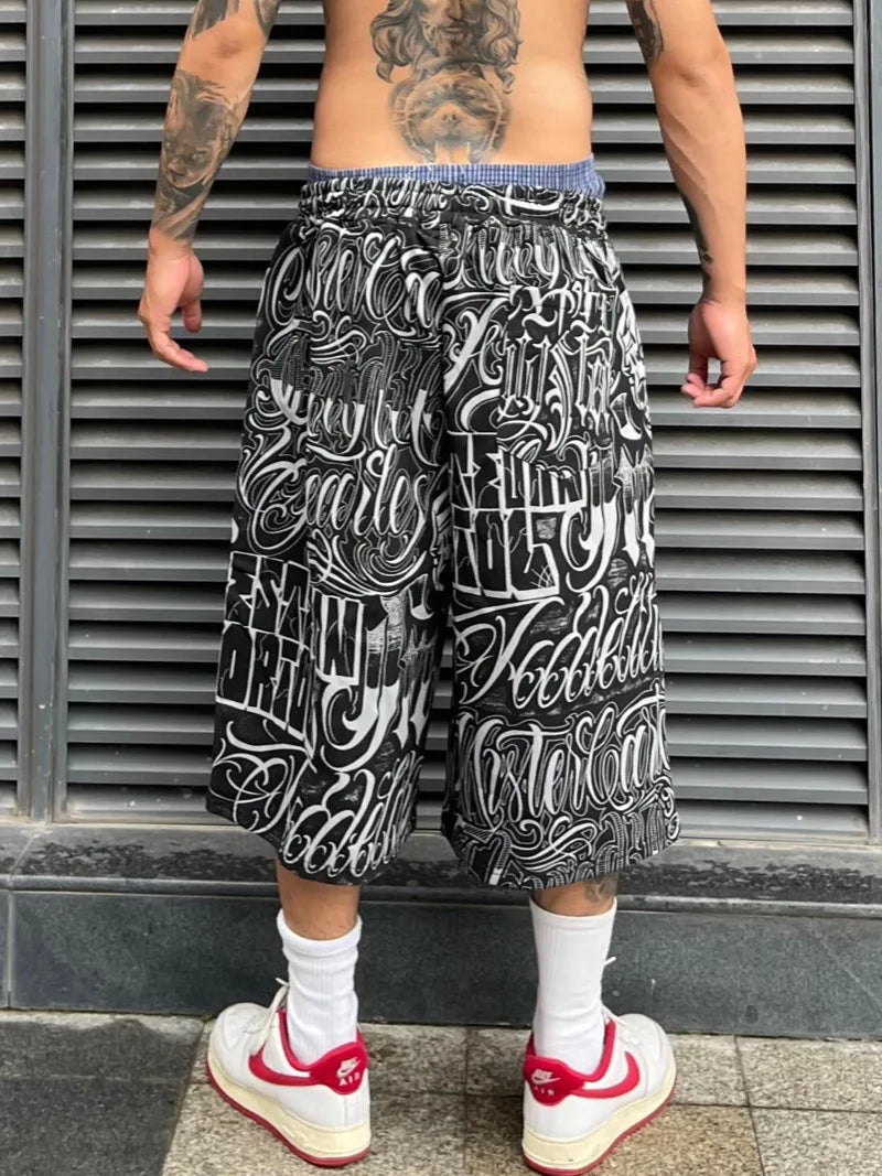 hip hop sweatpants mens pants streetwear harajuku printed drawstring capris pants fashion loose trousers casual baggy joggers sporty tapered joggers