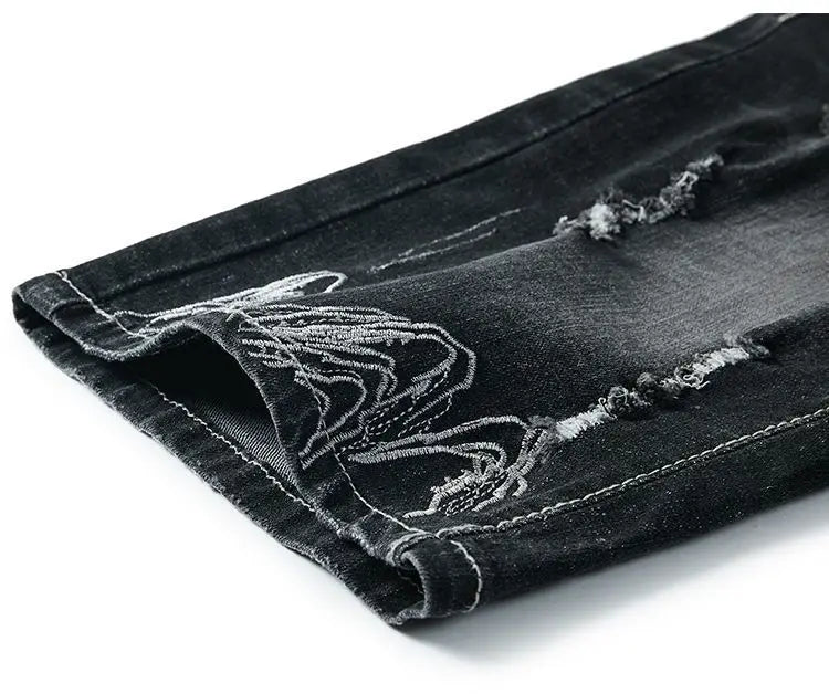 Summer Embroidered Eagle Denim Shorts Men's Summer Thin Fit Good Quality Ripped