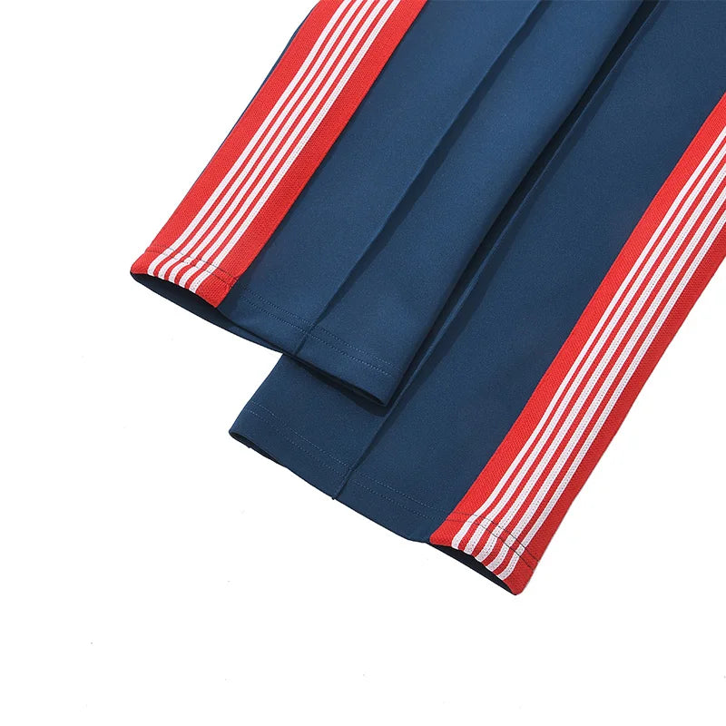 blue pattern embroidery casual motion pants men woman fashion street side edge weaving straight cylinder trousers unique default style 4736