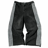 gothic embroidered wide leg denim pants high street streetwear harajuku retro hip hop mens jeans y2k black striped baggy jeans unique jeans style 2600