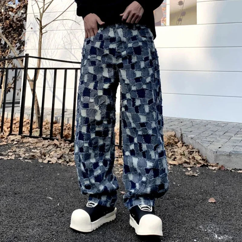 men distressed washed denim streetwear brand hip hop loose casual motorcycle cargo jeans pant cityboy y2k trousers unique cargo style 2454