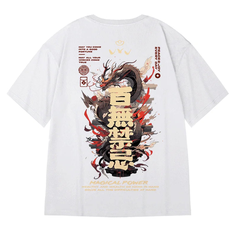 Trapwear Barcode glitch – 2024 Dragon Magical Power Print T Shirts Mens Breathable O N