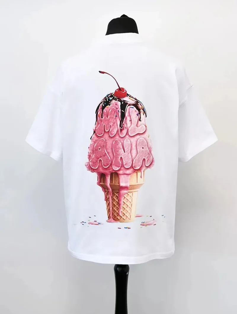 Anime Graphic tee – 2024 Summer New Street Style Ice Cream Print Short Sleeve Co