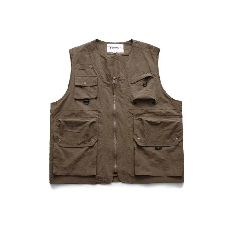 japanese street mens 3 piece set multi pocket camping vest solid cargo shirt side pockets casual pants suit couple trend set unique cargo style 4642