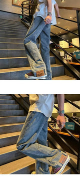 autumn vintage high street straight washed denim jeans for men and women trendy hip hop personality inverted loose casual pants unique jeans style 639