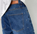 men bead streetwear fashion hip hop vibe loose casual wide leg straight denim jeans baggy pant man boyfriend jeans trousers unique jeans style 2989