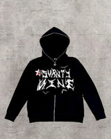 American Gothic Cartoon Letter Print Oversized Hoodie Womens Y2K Stree