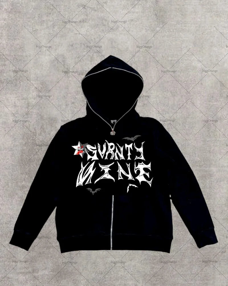 American Gothic Cartoon Letter Print Oversized Hoodie Womens Y2K Stree