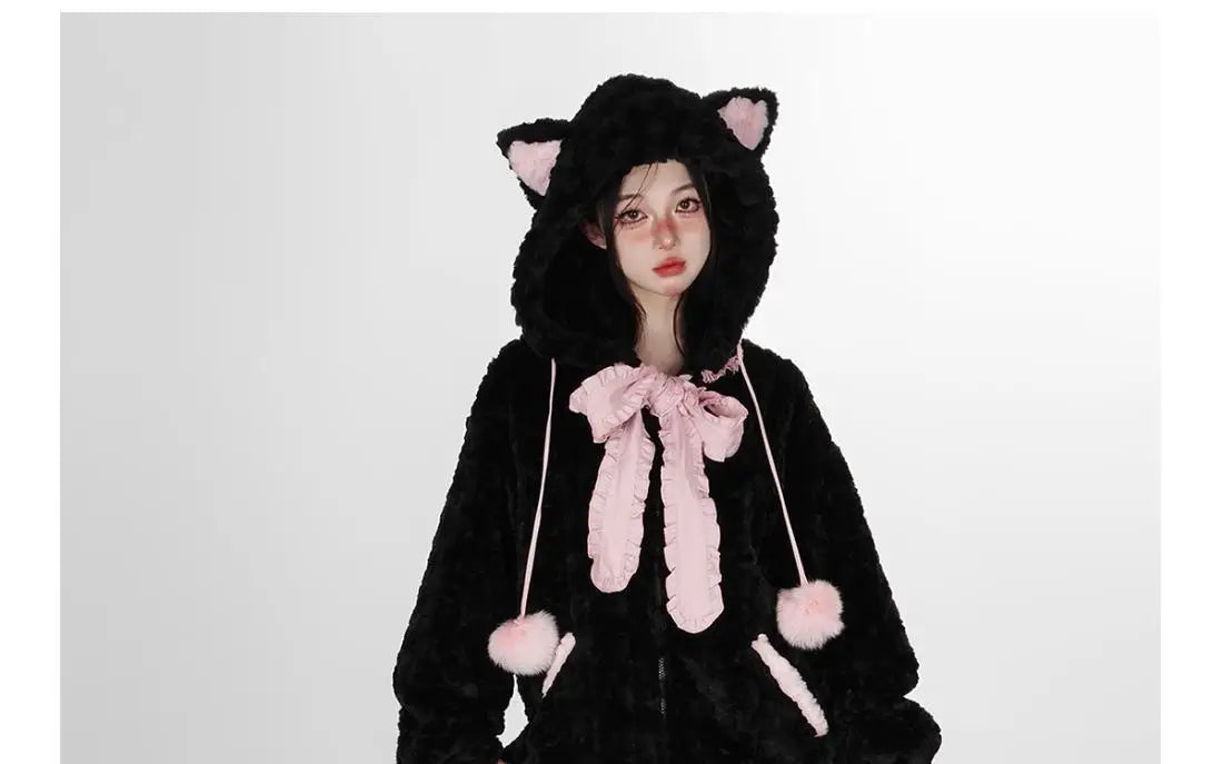 Harajuku Sweet Thicknecked Bow College Coat Woman Zip Up Hoodie Sailor