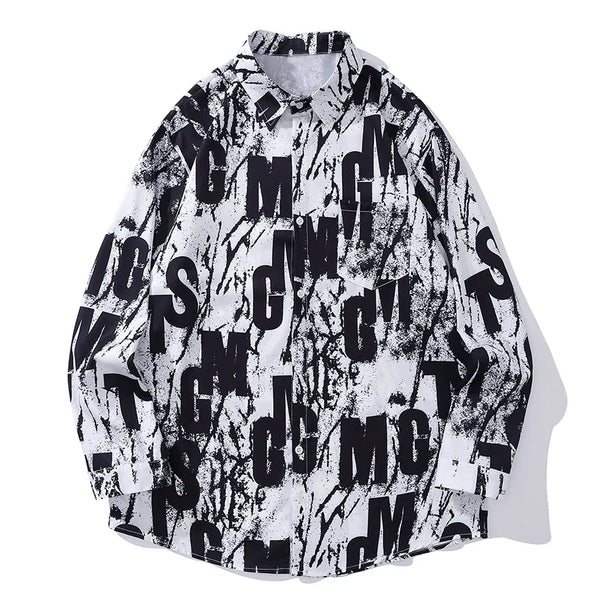 Hip Hop Multi Letter Graphic Print Long Sleeve Shirts For Men Irregula