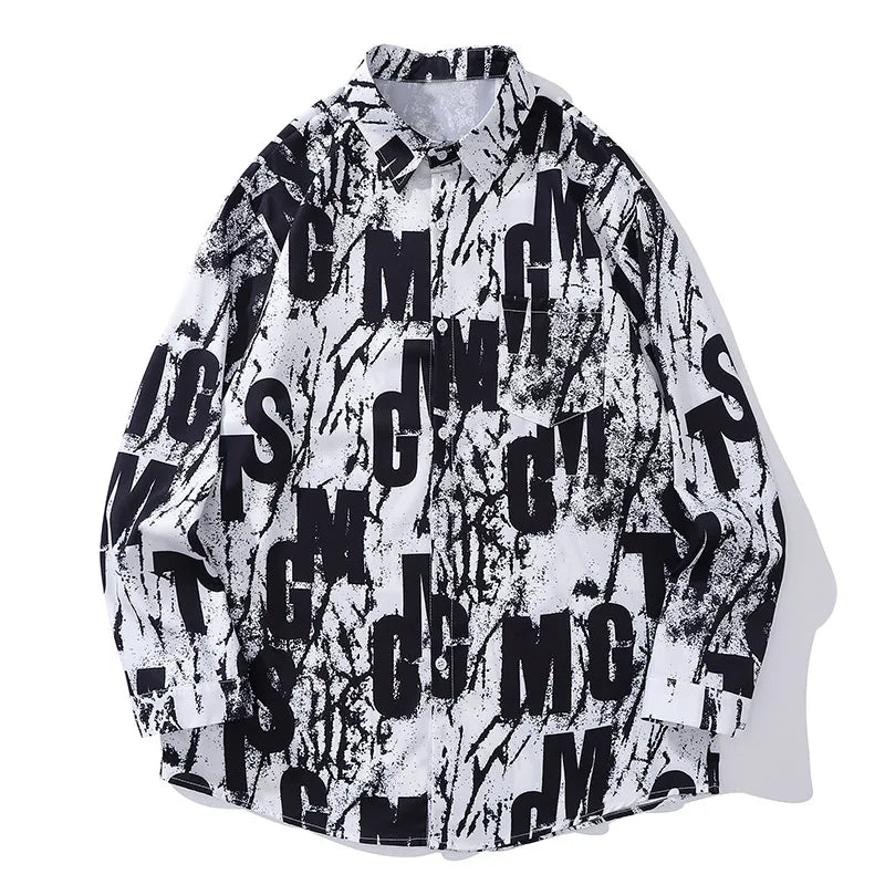 Hip Hop Multi Letter Graphic Print Long Sleeve Shirts For Men Irregula