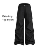 extended length edition wrinkle fashion men streetwear fashion hip hop vibe loose casual straight black suit pant trousers unique default style 1930