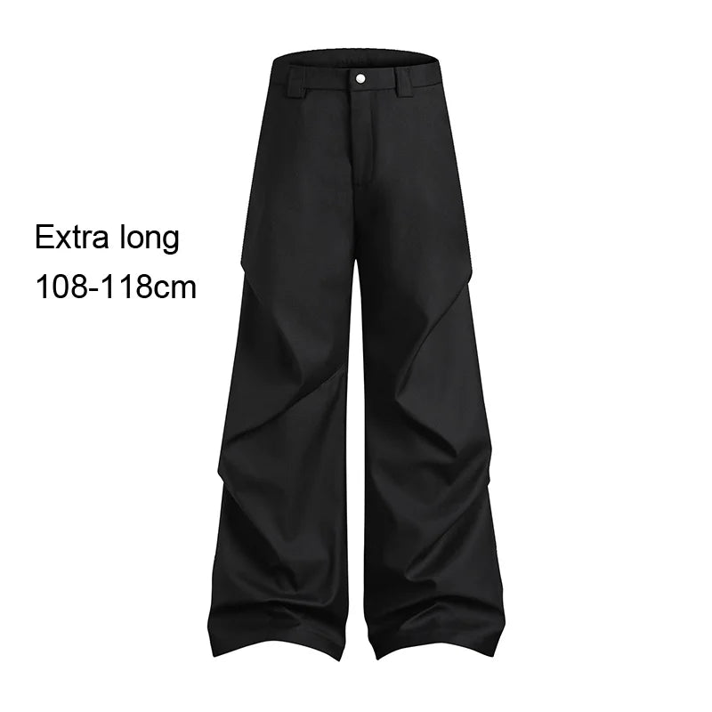 extended length edition wrinkle fashion men streetwear fashion hip hop vibe loose casual straight black suit pant trousers unique default style 1930