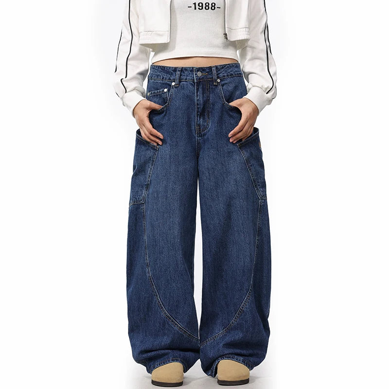 men women streetwear fashion vintage loose casual wide leg denim cargo baggy jeans pants cityboy harem trousers unique cargo style 1391