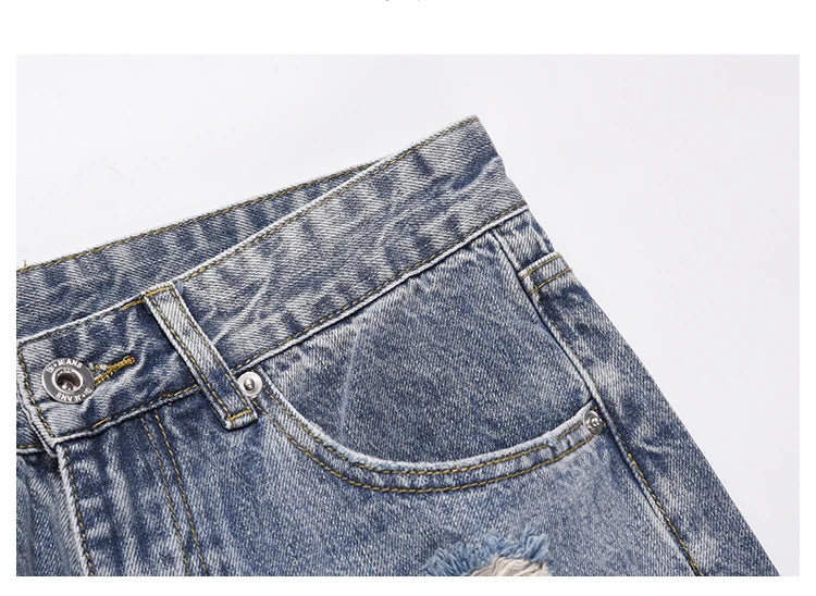destroyed ripped jeans straight jean pants men biker jeans fashion zipper streetwear trousers hip hop pants joggers baggy jeans unique joggers style 3181