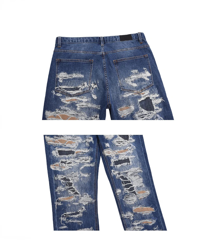 retro washed 3d printed fake distressed jeans hip hop denim pants streetwear jean pants mens harajuku cotton trousers joggers unique joggers style 3888