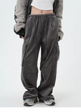 women high street corduroy pants casual elastic waist side pocket loose straight pant unisex hip hop y2k loose streetwear jogger unique joggers style 2359