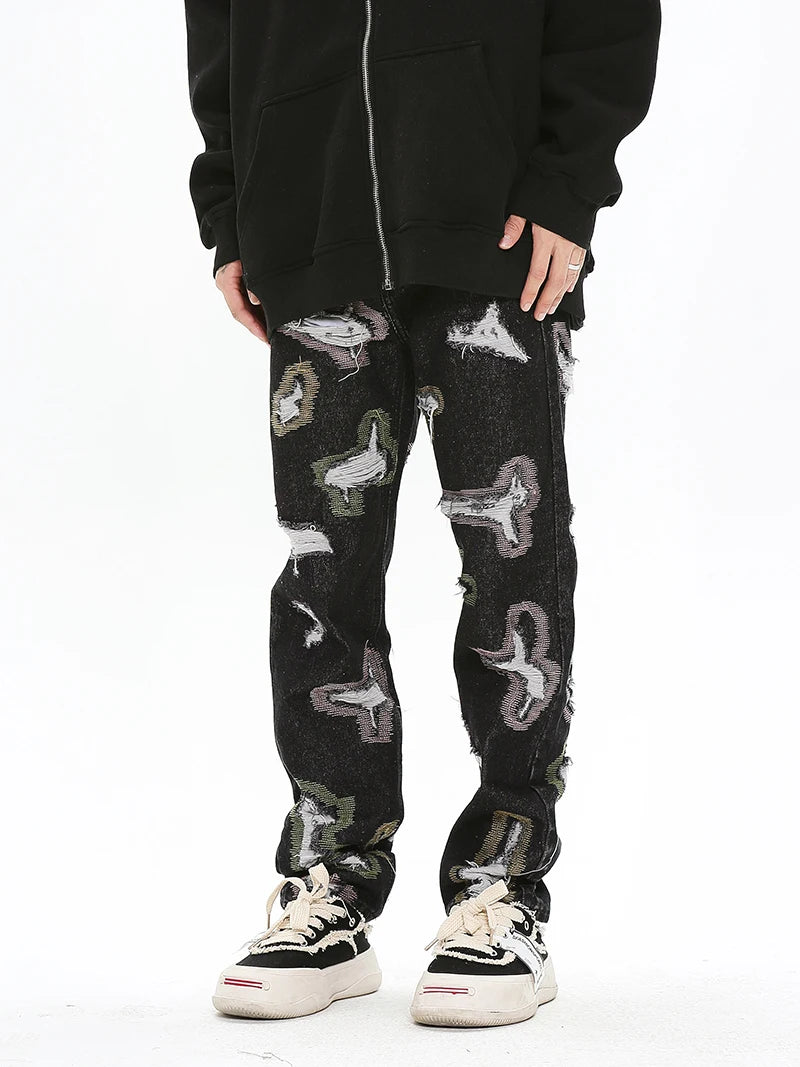 harajuku destroy ripped holes denim jeans mens zipper jeans hip hop fashion streetwear new casual straight joggers jean pants unique joggers style 3600