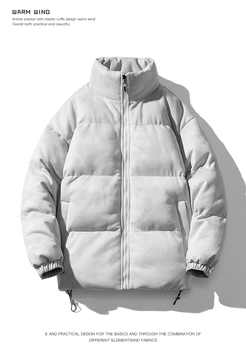 Streetwear Men's Winter Harajuku Fashion Jacket Parkas Bubble Jacket Oversize Warm Solid Coat Faux Suede Puffer Jacket