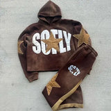Gothic Retro Harajuku Star Embroidered Letter Oversized Hoodie Mens An