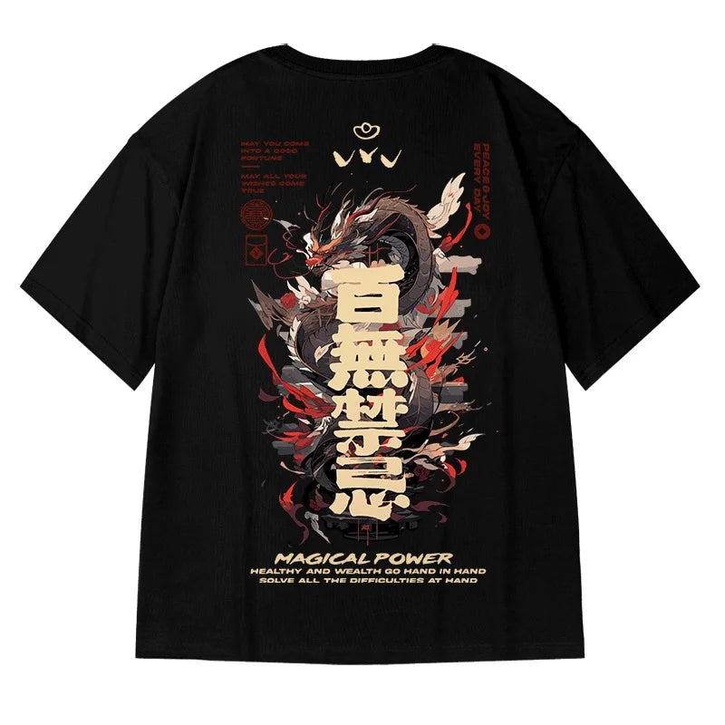 Trapwear Barcode glitch – 2024 Dragon Magical Power Print T Shirts Mens Breathable O N