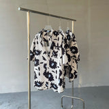 Summer 24SS Vintage Retro Black Flower Direct Print High-Street Casual Beach Style Quality Cold Short Sleeve Shirt