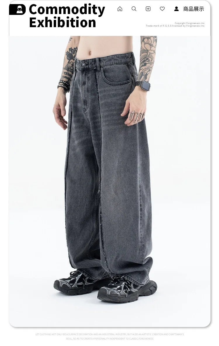 2024 autumn and winter new stitching straight jeans
