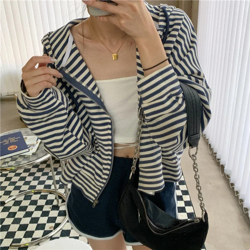 Autumn And Winter New Korean Style Ins Casual Sports Style Striped Hoo