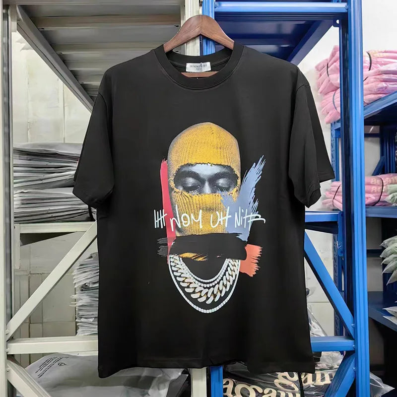 Glitchcore Fashion – High Quality Ih Nom Uh Nit T Shirt Masked Men Letter Printin – Urban Streetwear for Men & Women