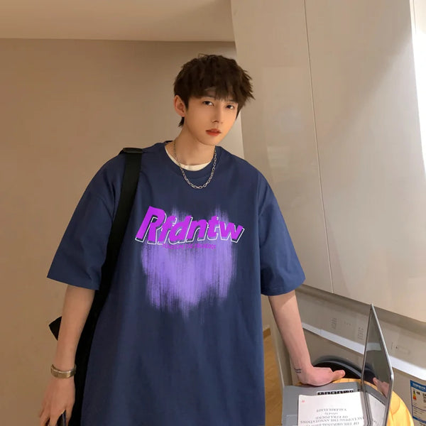 Y2k Chrome print – Summer Graffiti Letter Printed T Shirt For Men Casual Street