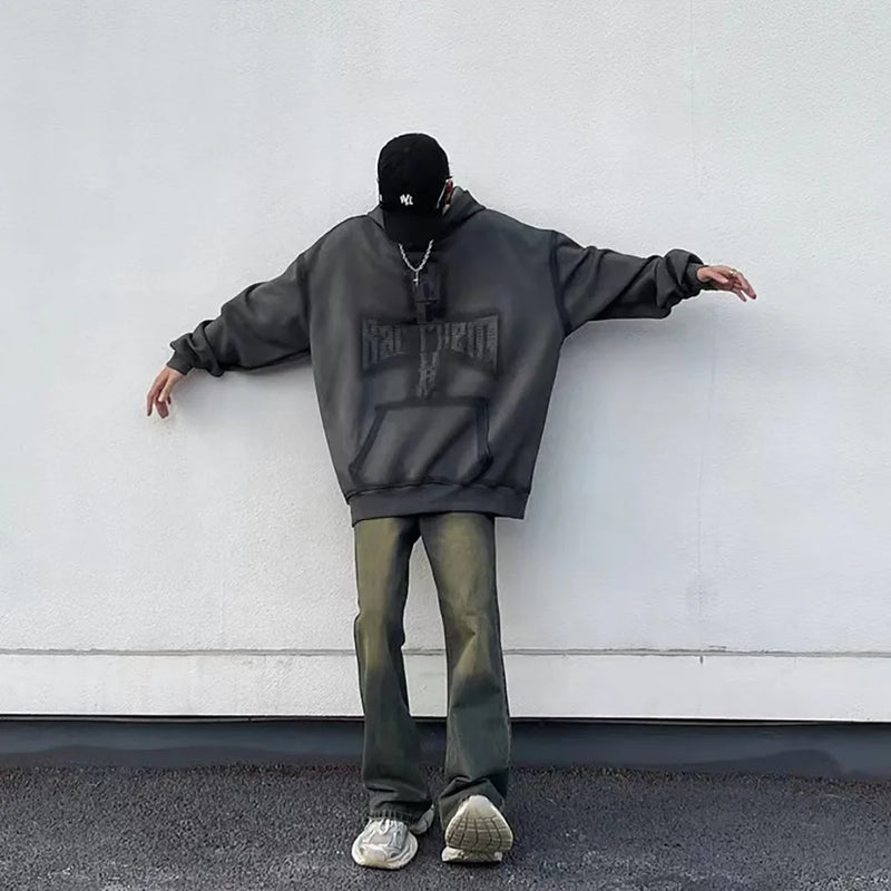 Washed Hoodies Sweatshirts Man Bleached Loose Oversize Casual Autumn W