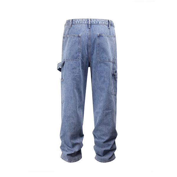2024 new fashion blue pockets jeans for men and women streetwear casual cargo pants washed solid color denim trousers oversized military streetwear pants