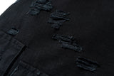 vintage ripped damaged black cargo shorts for men high street wide leg baggy overalls distressed summer knee length pants unique cargo style 141