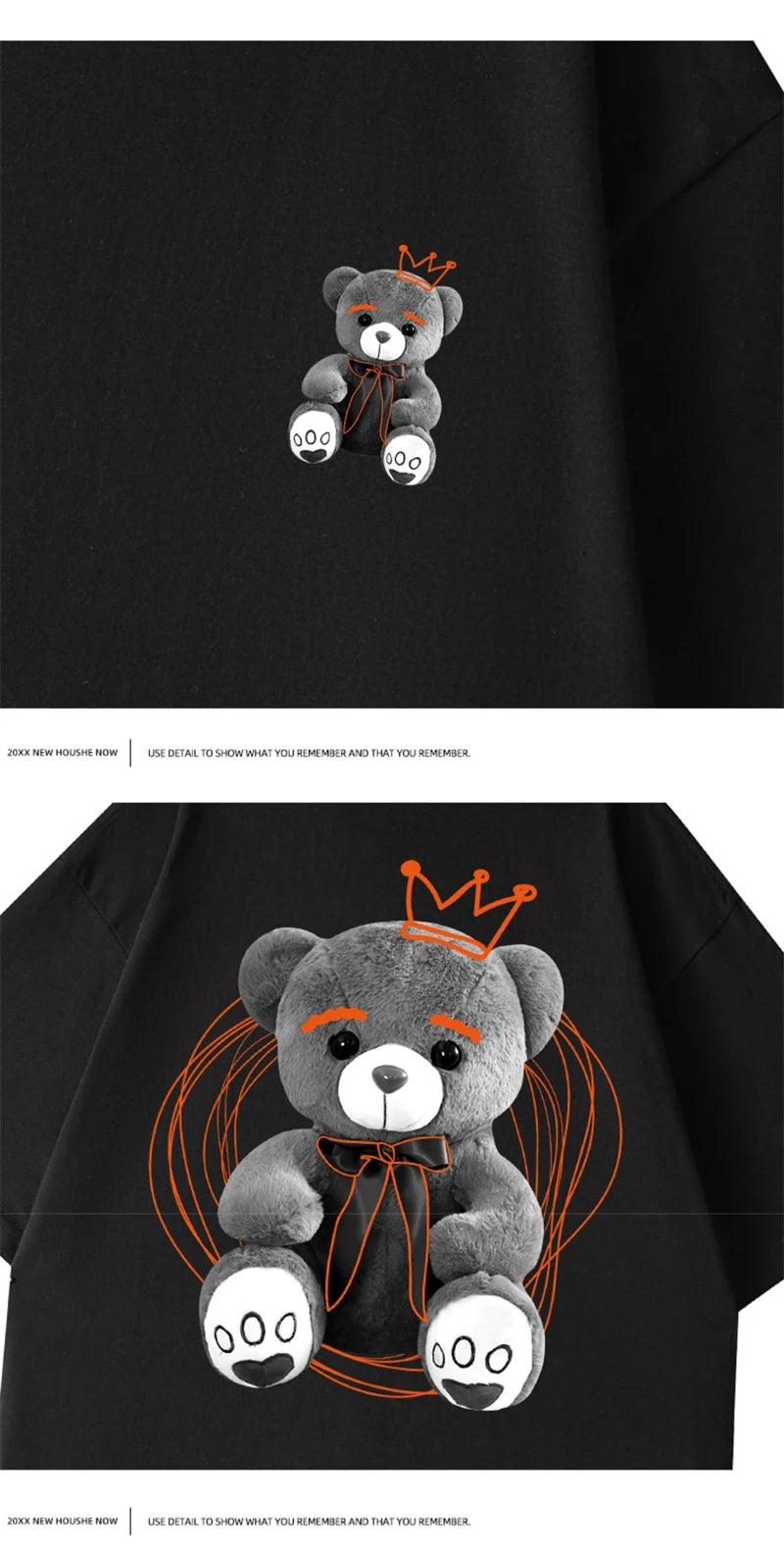 Anime Oversized shirt – American Street Bear Printed Men T Shirt Summer Crewneck