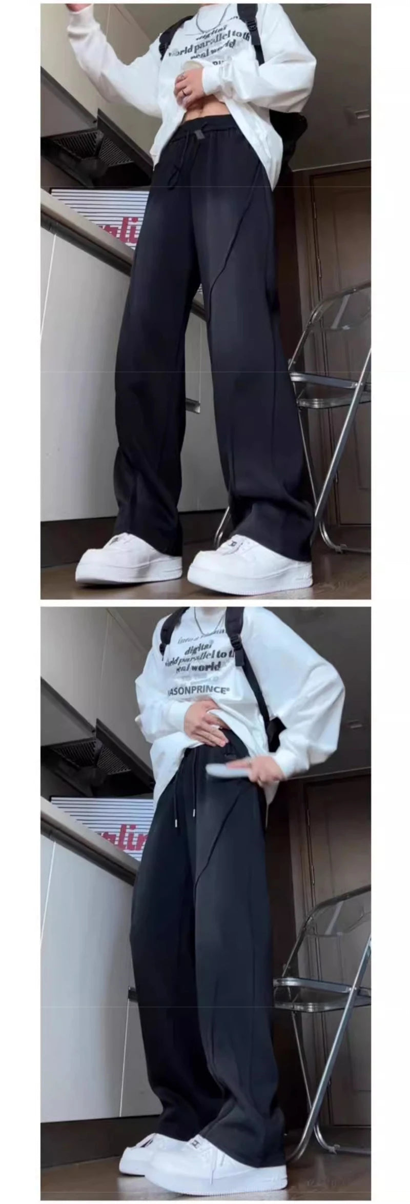 autumn mens high street pleated straight pants korean fashion elastic waist pockets trousers y2k vintage pantalones hombre unique default style 733