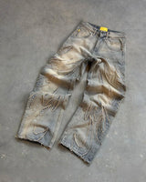 new hot selling ripped raw edge embroidered denim trousers retro harajuku baggy jeans y2k men women hip hop punk casual pants unique jeans style 843