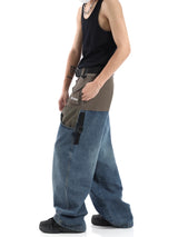 high street cargo pocket patchwork denim jeans pants unisex fashion loose wide leg straight functional tactics pants joggers men unique joggers style 1744