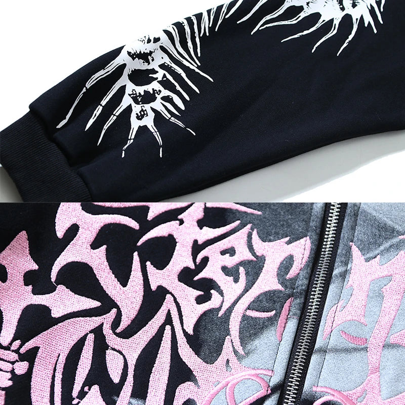 Chaopin High Street Brushed Kanye Vintage Dinosaur Bone Print Hoodie H