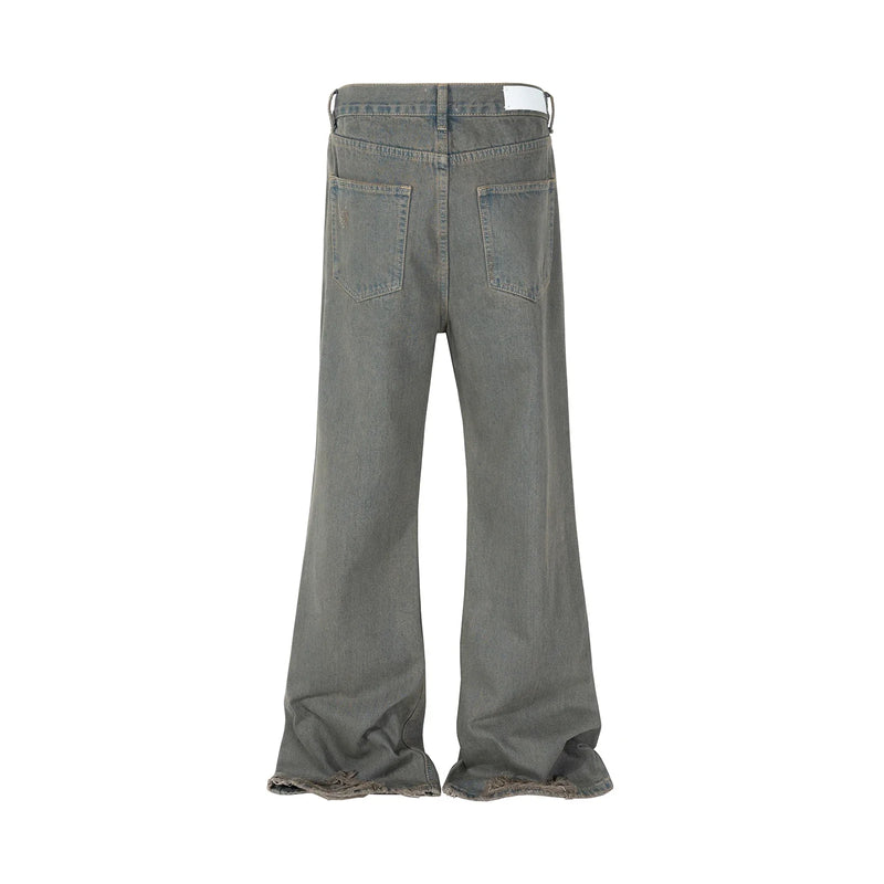 grey green damaged micro flared jeans mens straight streetwear y2k ropa hombre baggy denim trousers oversized casual cargo pants multi-pocket cargos