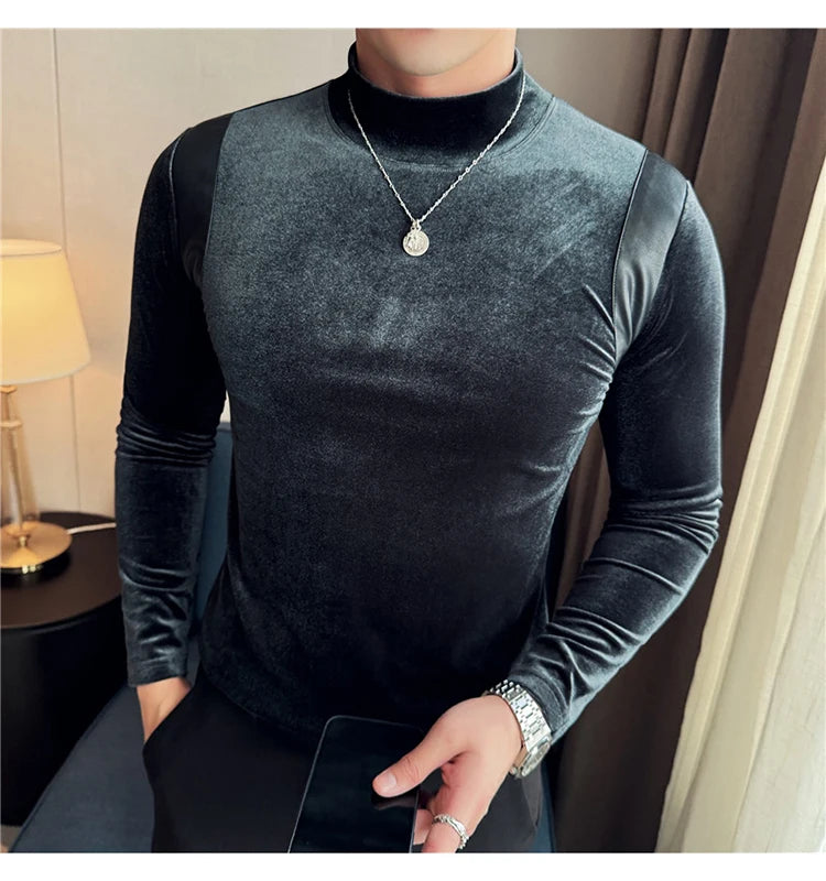 Trapwear Graphic tee – Turtleneck Stretch Slim Fit T Shirt Men Long Sleeve Thicken