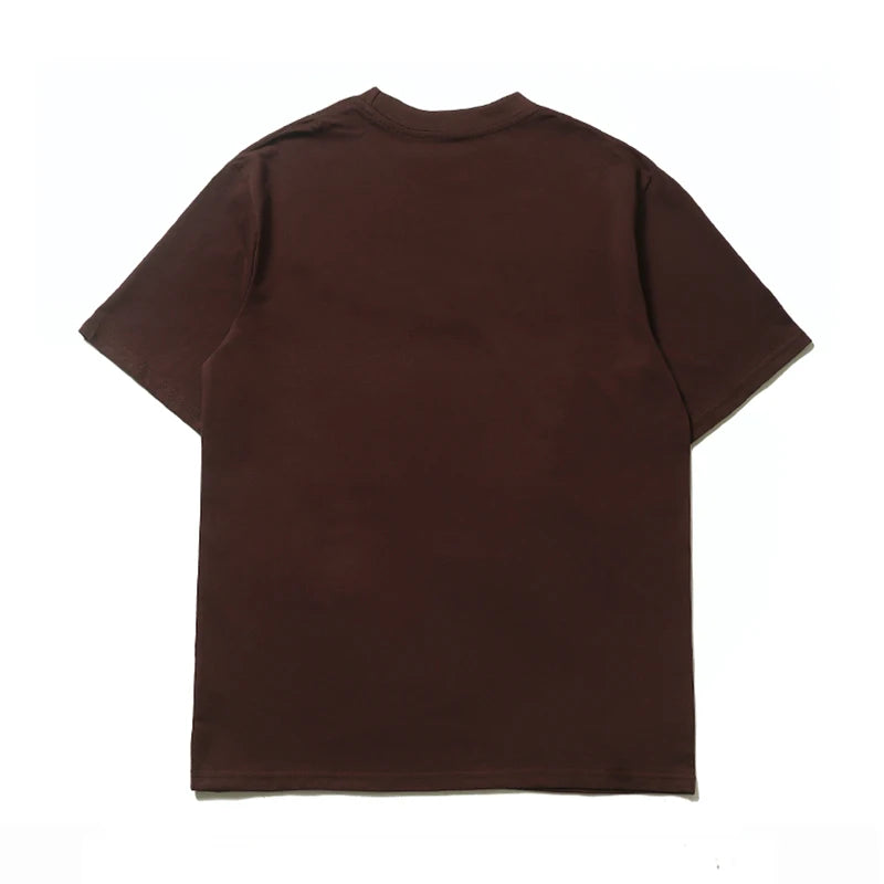 Harajuku Catcus Letter Foam Short Sleeve Men's Streetwear Round Neck Oversized