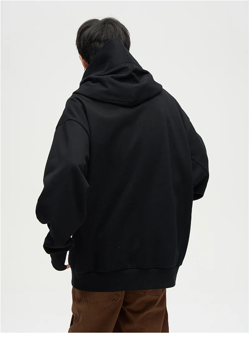 Autumn Ninja Streetwear Turtleneck Hoodies For Men Letter Embroidered Hip Hop Fashion Sweatshirts Y2K Vintage Fleece