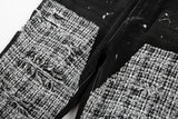 black white checkered patchwork straight leg denim trousers men hip hop splashed ink logging pants jeans slim fit washed torn unique jeans style 565