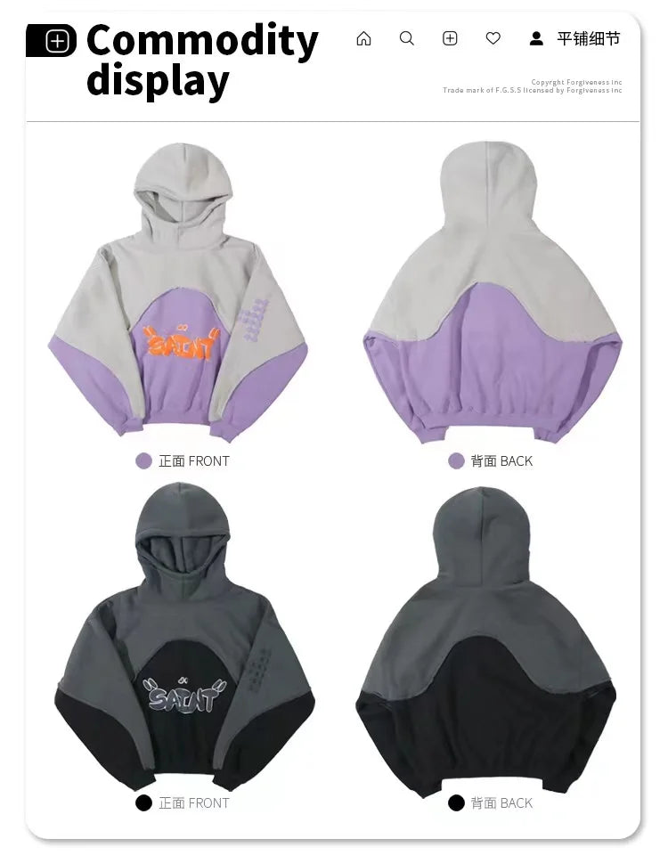 Three Dimensional Foam Splicing Color Hoodie Plus Fleece Hoodie Men An