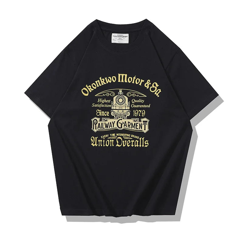 Y2k Oversized shirt – Summer Mens Short Sleeved Retro New 200G Locomotive Letter P