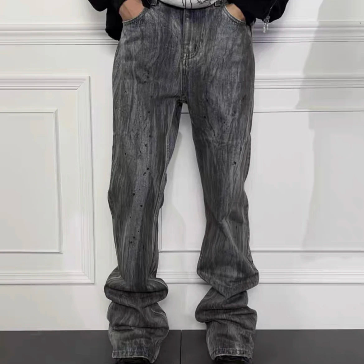 bamboo joint dirty dyed micro flared jeans for men streetwear washed pantalon homme boom cut denim trousers y2k baggy cargos baggy cargo bottoms