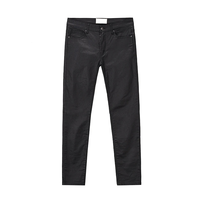 men pants high street wax coating pant casual streetwear hip hop zipper trousers harajuku fashion slim fit skinny pants joggers unique joggers style 2120