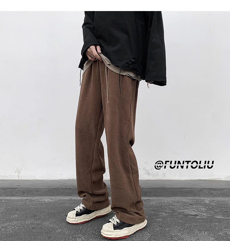 spring brown black corduroy pants men fashion retro casual pants men streetwear loose hip hop straight pants mens trousers m 2xl unique default style 3770